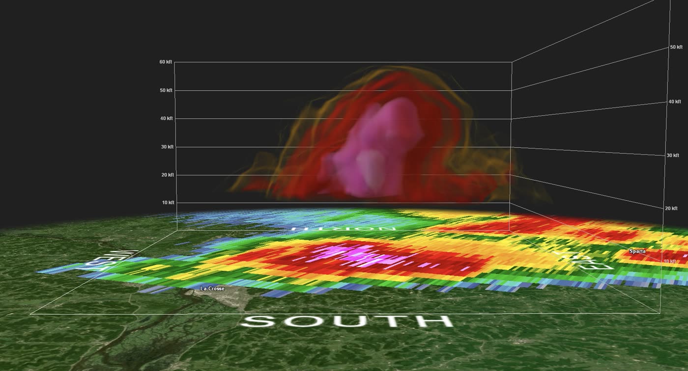Composición de radar meteorológico mostrando áreas de precipitación